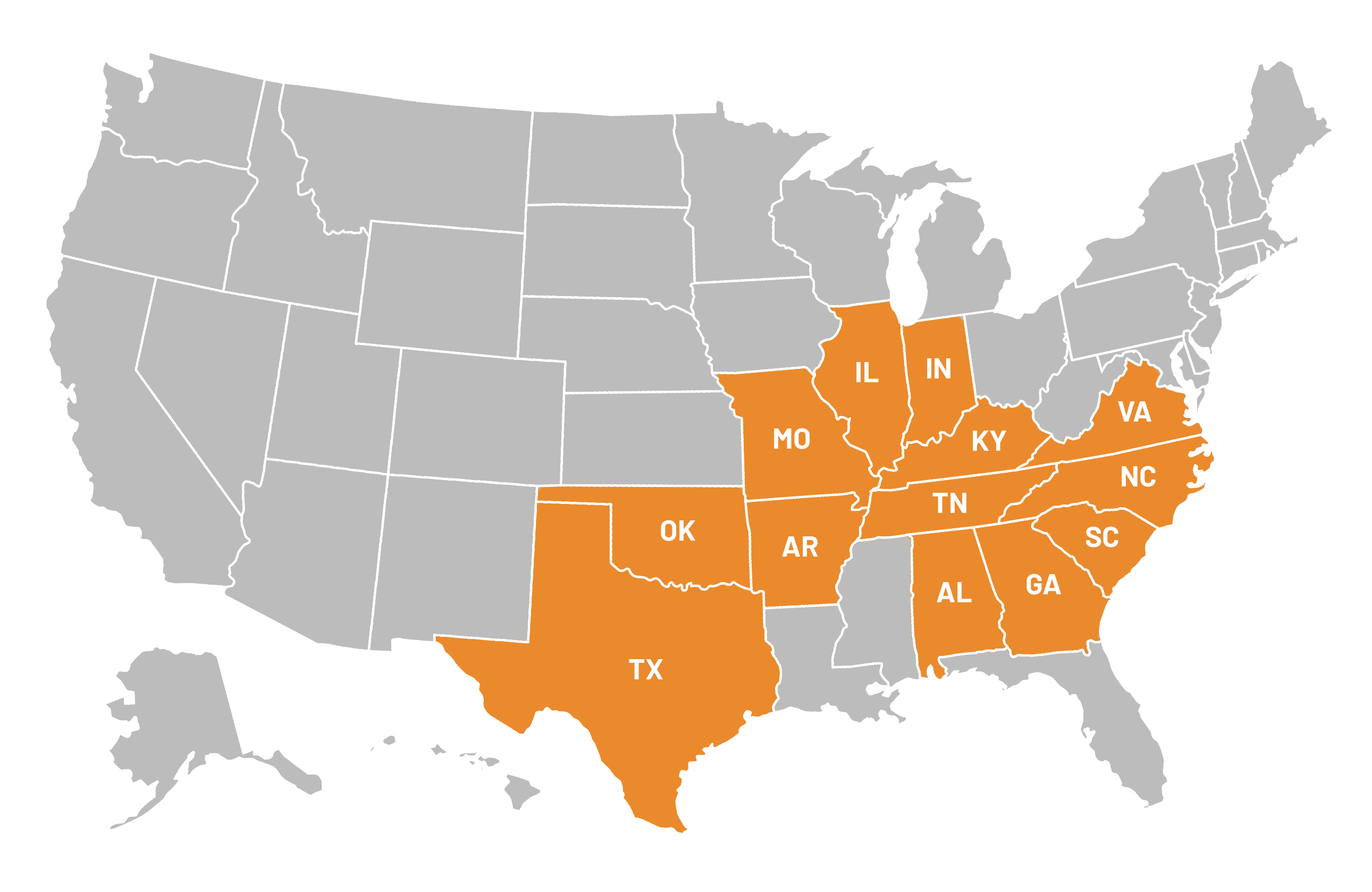 Map of Masonopoly operations across 13 states
